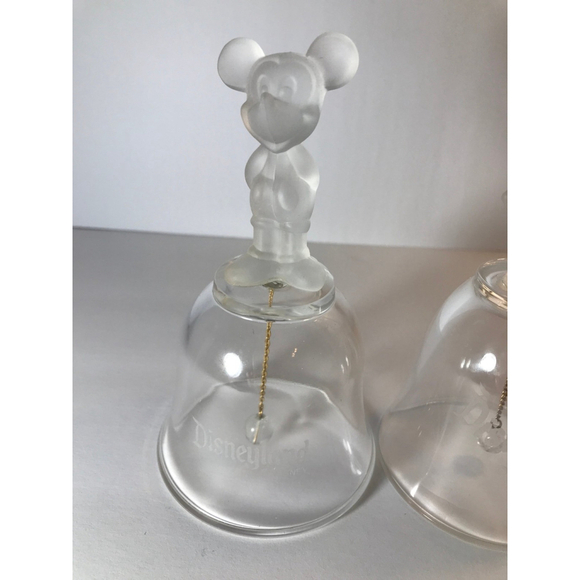 Disneyland Mickey and Minnie Bell Set Crystal Glass Bells - Picture 2 of 10